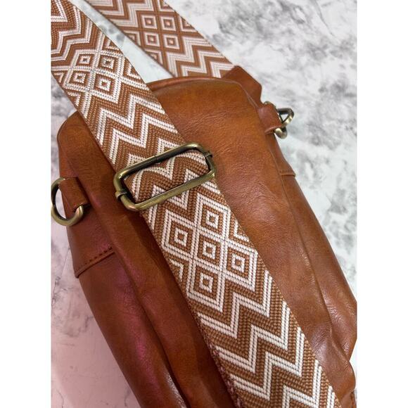 Crossbody Sling Daypack Satchel S Bag Brown Faux Leather Thick Strap Boho 8x5 - Picture 6 of 9